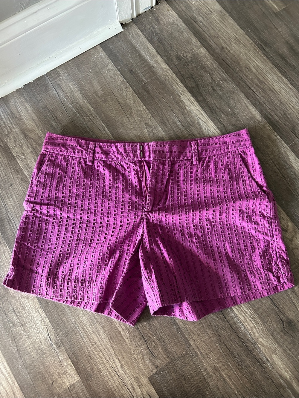Banana Republic Fuchsia Eyelet Cotton-Blend Shorts